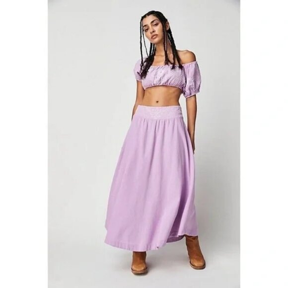 new Free People 2-PIECE Lotus Maxi Skirt AND Top Set 100% COTTON 252 - Picture 1 of 9